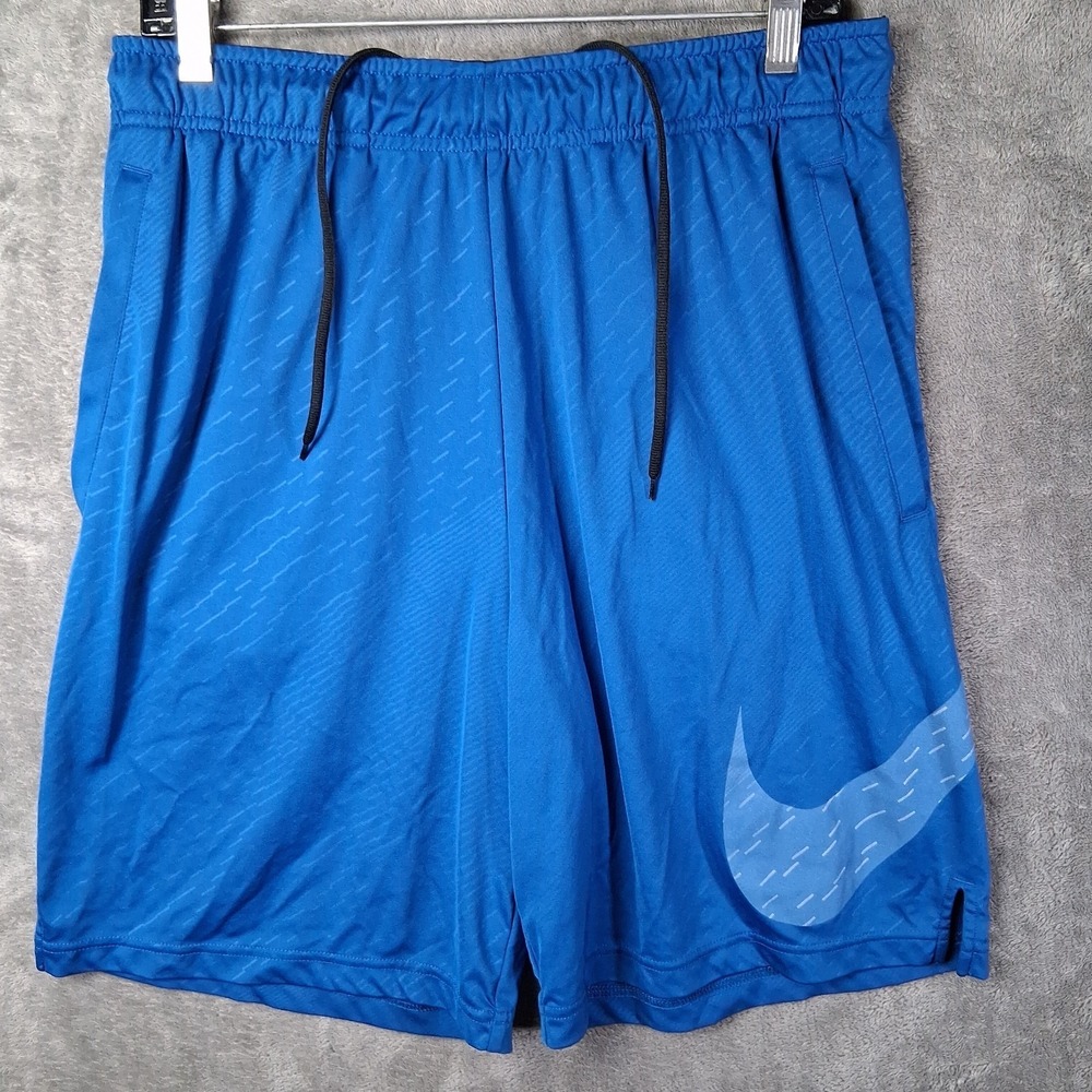 Nike Training Shorts Men Size Large Blue Emboss Dri-Fit Athletic 9"
